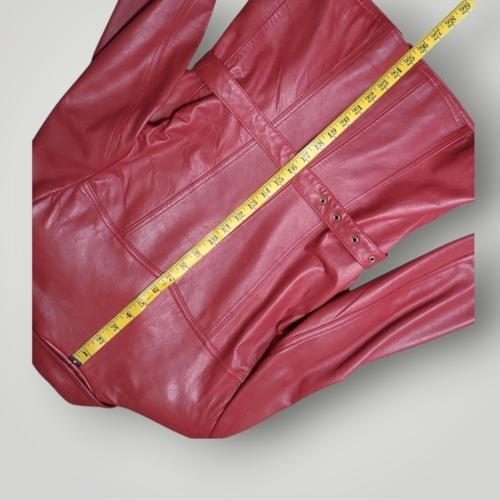 Vintage 1970s Red Leather Moto Jacket Belted Women’s Small Petite | Di Capra Int - Picture 6 of 16